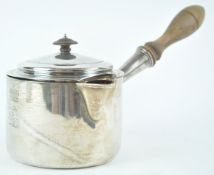 A silver brandy pan, of large proportions of plain rounded form, engraved with an Earl's crest,