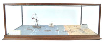 A diorama in glazed case, depicting the battle between the English and the French, March 8th 1801,