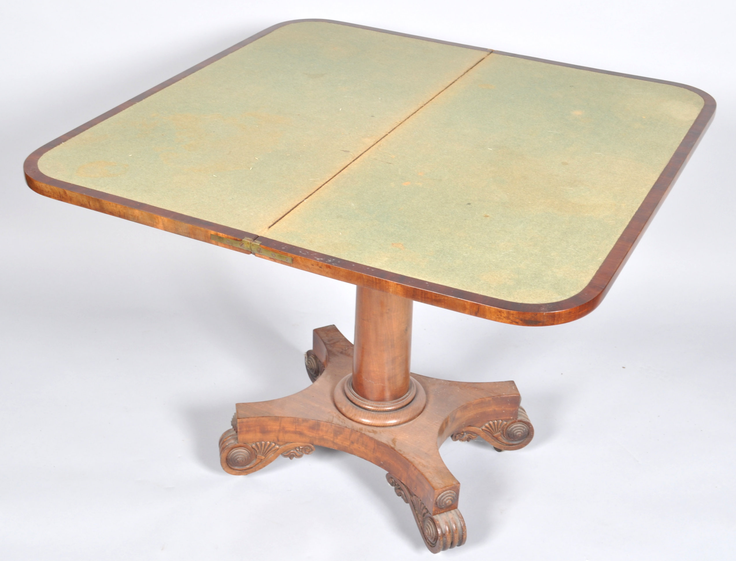 A William IV mahogany card table with cylindrical pedestal on waisted rectangular base, - Image 3 of 3