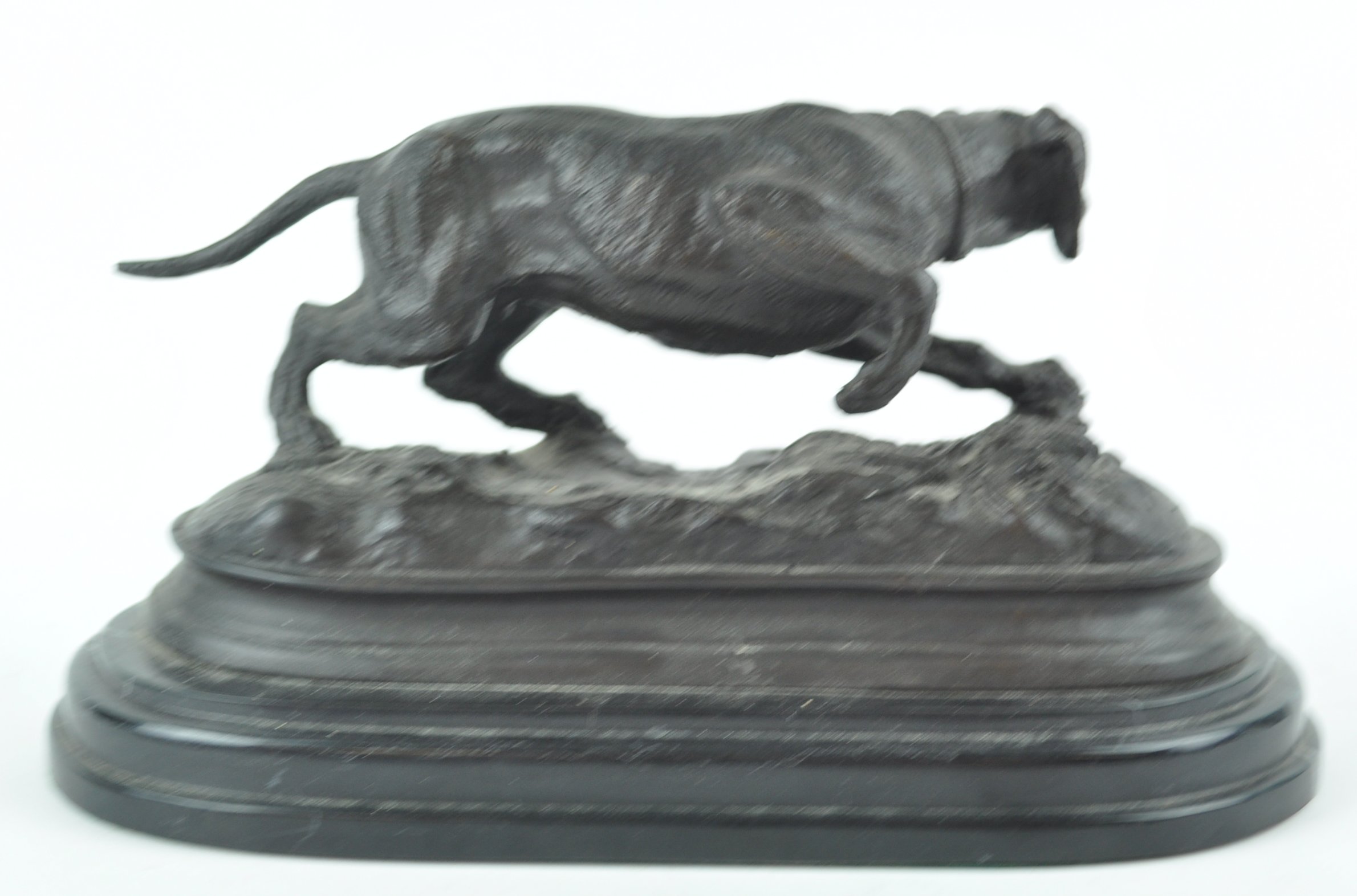 A 20th century bronze figure of a pointer on a black marble base, after P J Mene, - Image 2 of 3