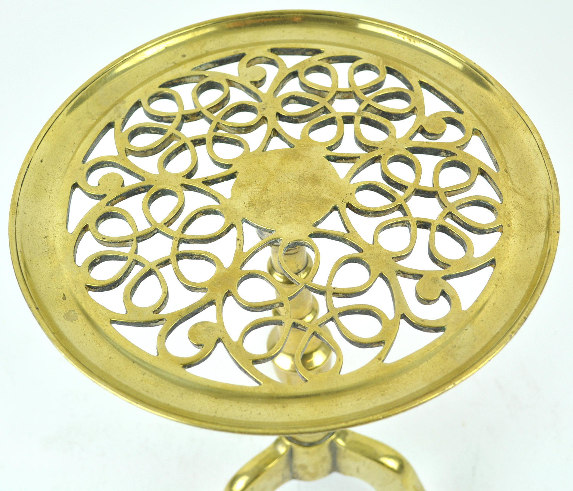 A19th century brass trivet, in the form of a tripod table with pierced top, - Image 2 of 3