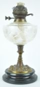 A Victorian oil lamp with cut glass reservoir,