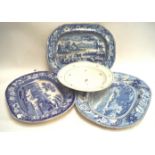 Three 19th century blue painted plates and a Vienna porcelain bowl