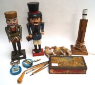 Two nut cracker figures and other items