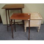 A pine commode and two Edwardian mahogany tables