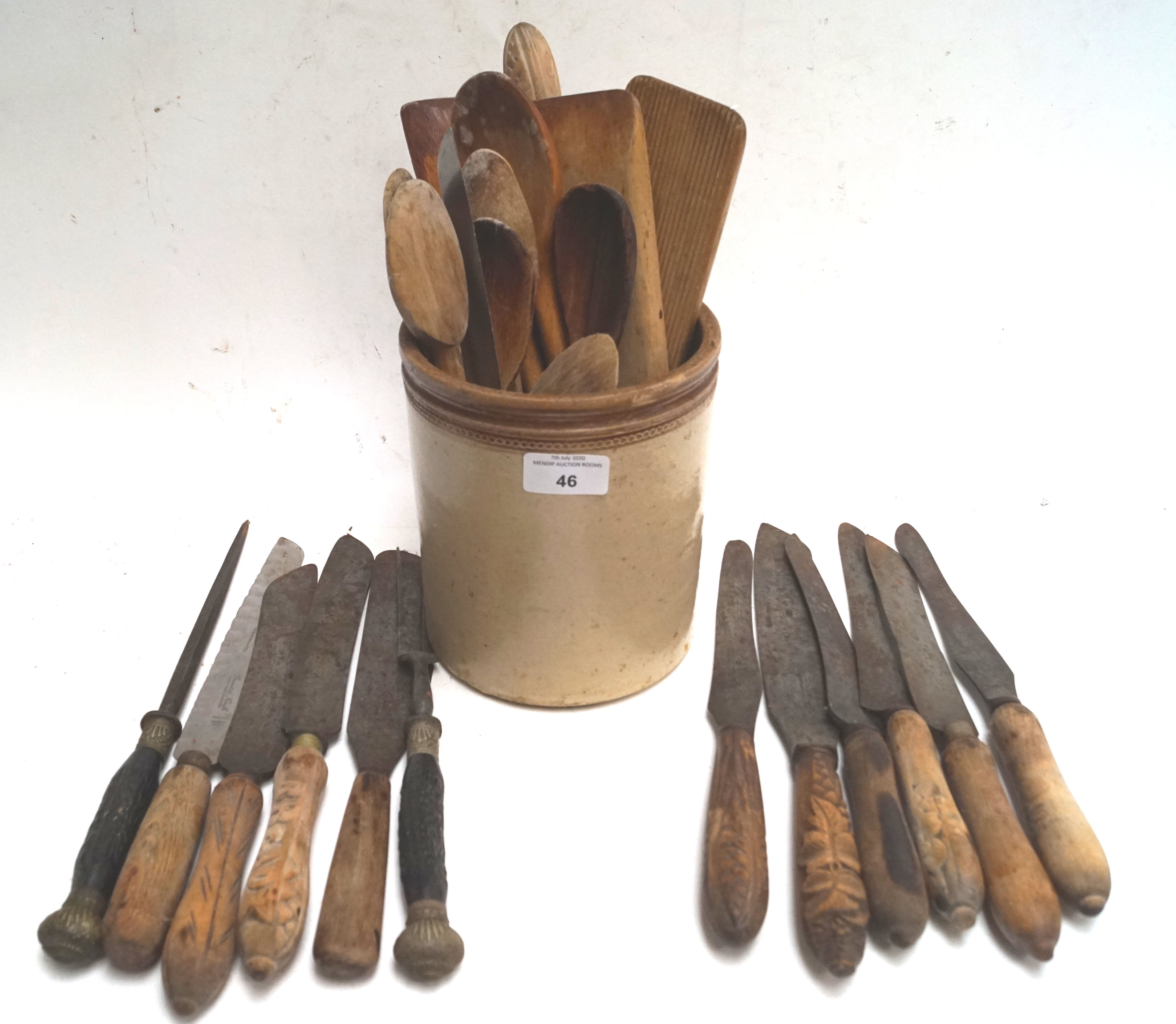 A group of 19th century kitchen knives and other items