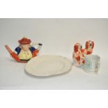 A pair of Staffordshire pottery dogs and other ceramics