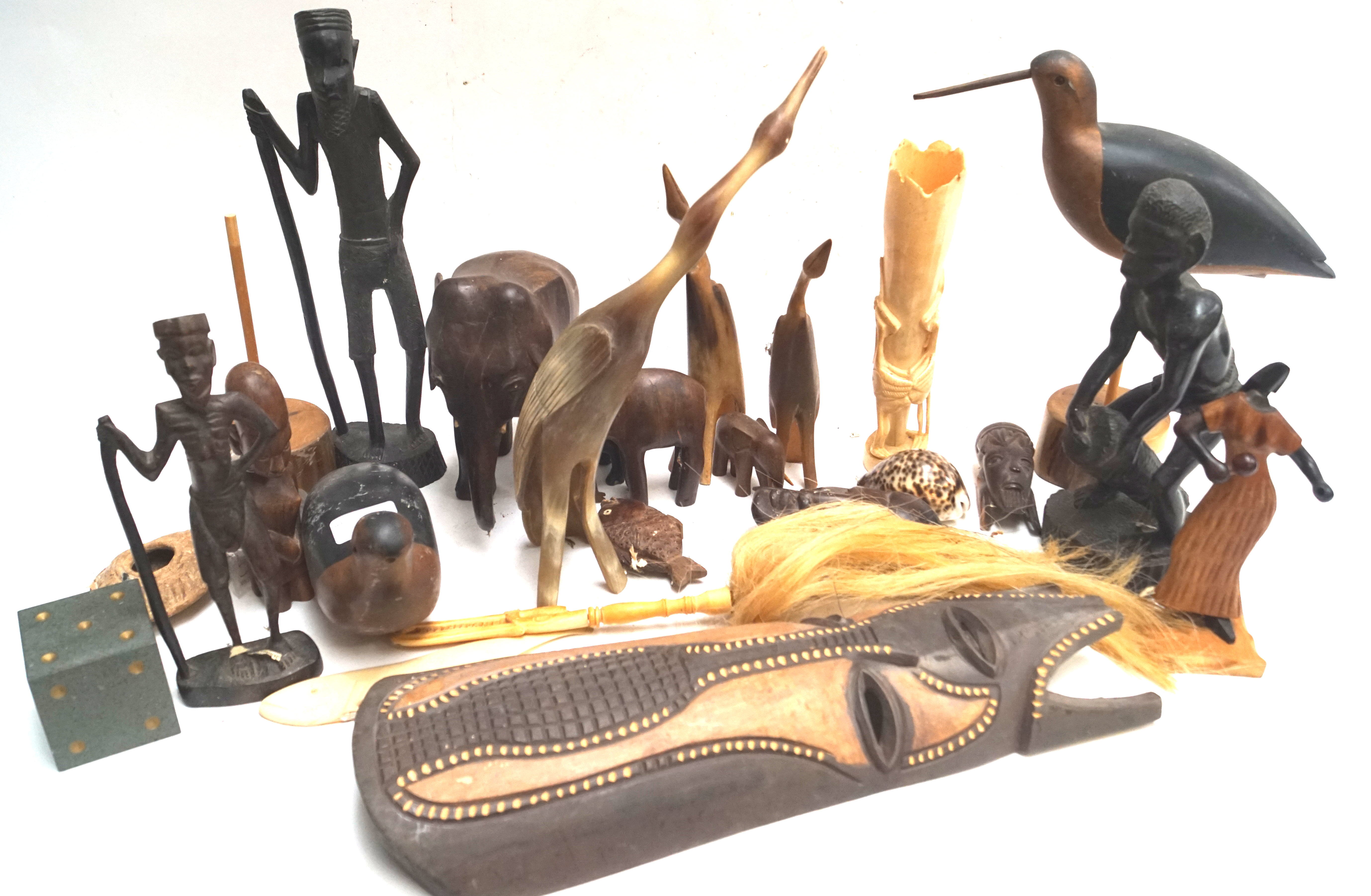 A quantity of African carved wood and other figures