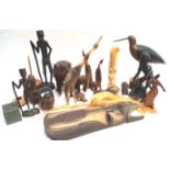 A quantity of African carved wood and other figures