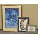 Issitt, Cherry tree branch, watercolour and body colour, together with two other pictures,