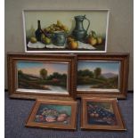 Two 19th century naive oil paintings and three others