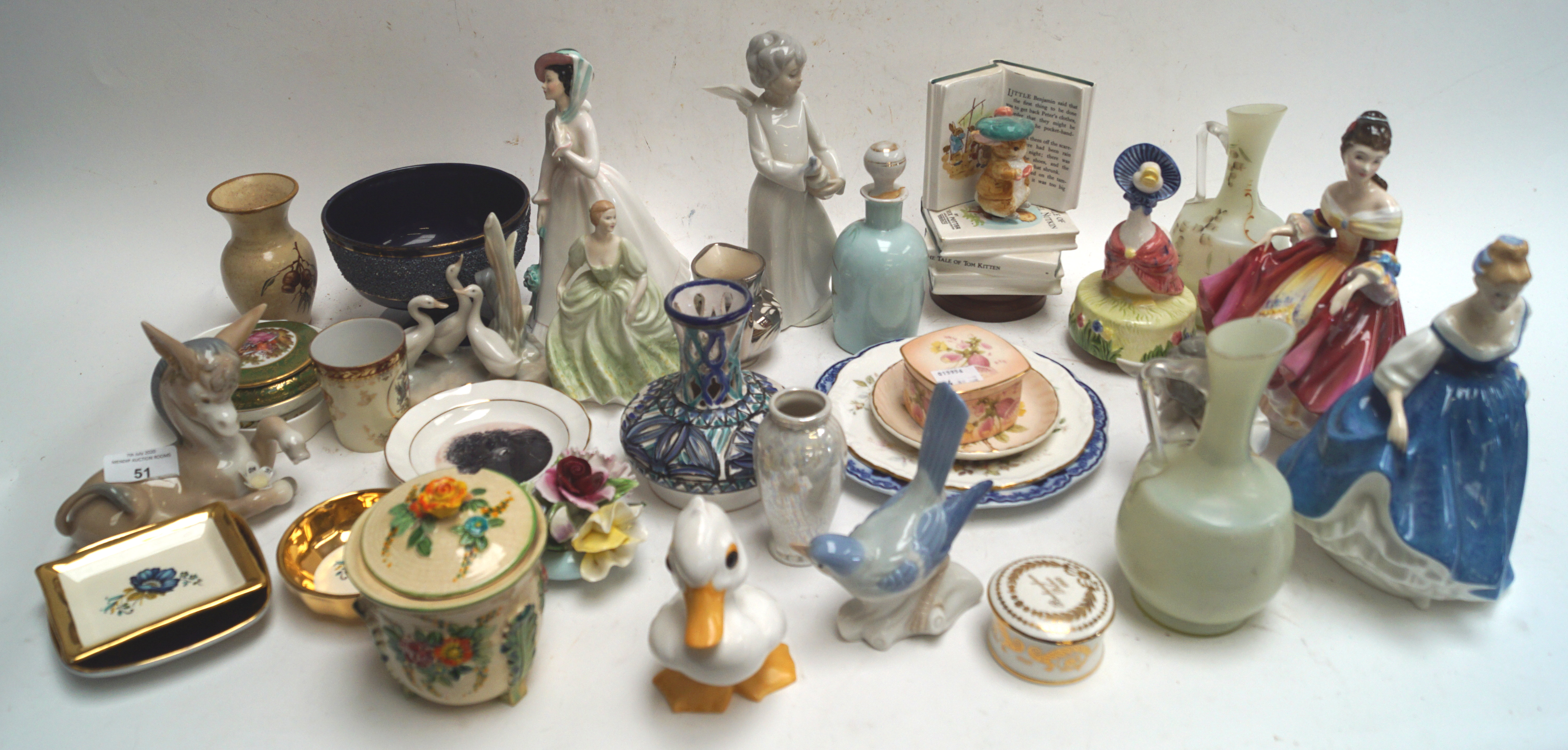 Three Royal Doulton figures and other china