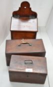 Two 18th century mahogany tea caddies and a candle box