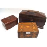 A sarcophagus shaped tea caddy and two other boxes