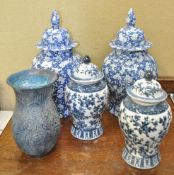 Two pairs of Chinese ginger jars and a vase