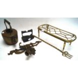 A brass trivet and other items