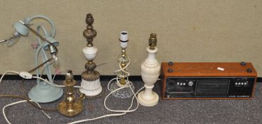 Five lamps and a radio
