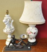 Two ceramic lamps and an Art Deco lamp