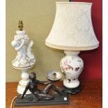 Two ceramic lamps and an Art Deco lamp