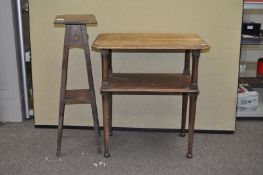 An oak two tier table and a jardiniere stand