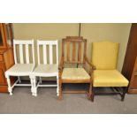 Four chairs, to include two white panted oak dining chairs,