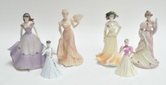 A Wedgwood figure and five other Coalport figures