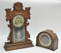 An oak 'gingerbread' clock,