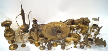 A group of assorted brassware items