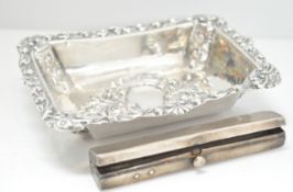 A silver bonbon dish of rectangular form,