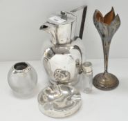 A silver ash tray and other items