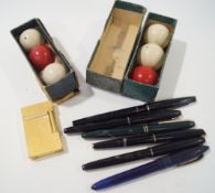 Six pens and other items