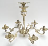 A six branch brass electric hanging ceiling light