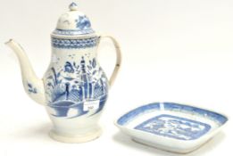 An 18th Century pearlware coffee pot with an 18th Century pearlware cover and a Chinese porcelain