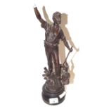 A French Spelter figure with bronze finish, 'Le Vapeur',