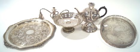 A silver plated teapot and other silver plate