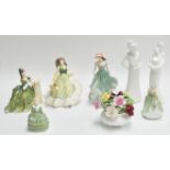 Seven Royal Doulton figures and a Royal Doulton flower vase