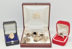 A collection of fourteen silver rings