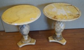 A pair of alabaster occassional tables