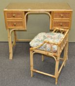 A wicker dressing table and seat