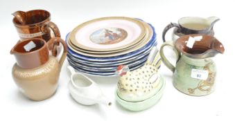 Three pratt ware plates and other ceramics