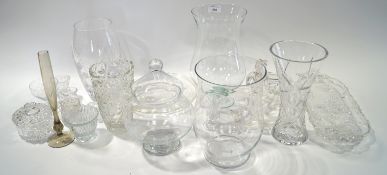 A clear glass barrow lady and other items