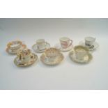 Seven 19th century cups and saucers,
