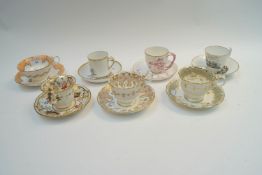 Seven 19th century cups and saucers,