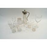 A selection of drinking glasses and a claret jug