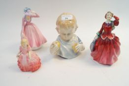 Three Royal Doulton figures of ladies and another