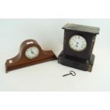 A slate mantel clock and an Edwardian mantel clock