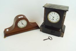 A slate mantel clock and an Edwardian mantel clock