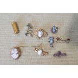 A gold cameo brooch and other items