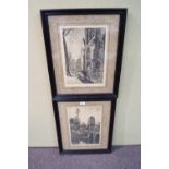 A pair of lithograph prints, Village scenes,