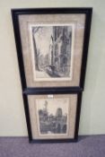 A pair of lithograph prints, Village scenes,